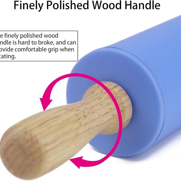 Silicone Rolling Pin for Baking Non-stick Rolling Pin Dough Roller Woode… - Picture 4 of 8